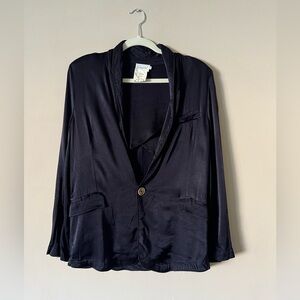 Australian Brand FLANNEL Satin Blazer in a Dark Blue • 2